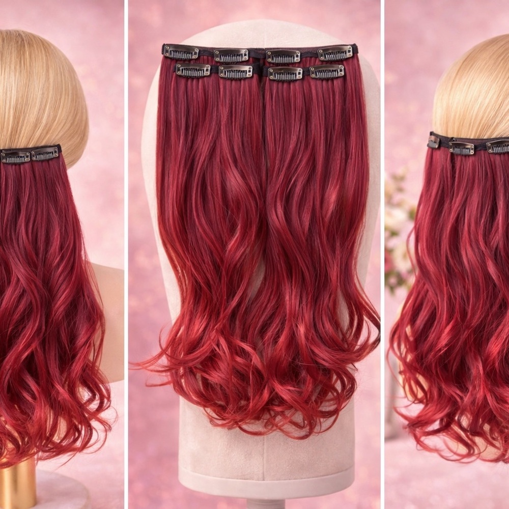 2pcs Luxurious Red Hair Extensions for a woman synthetic